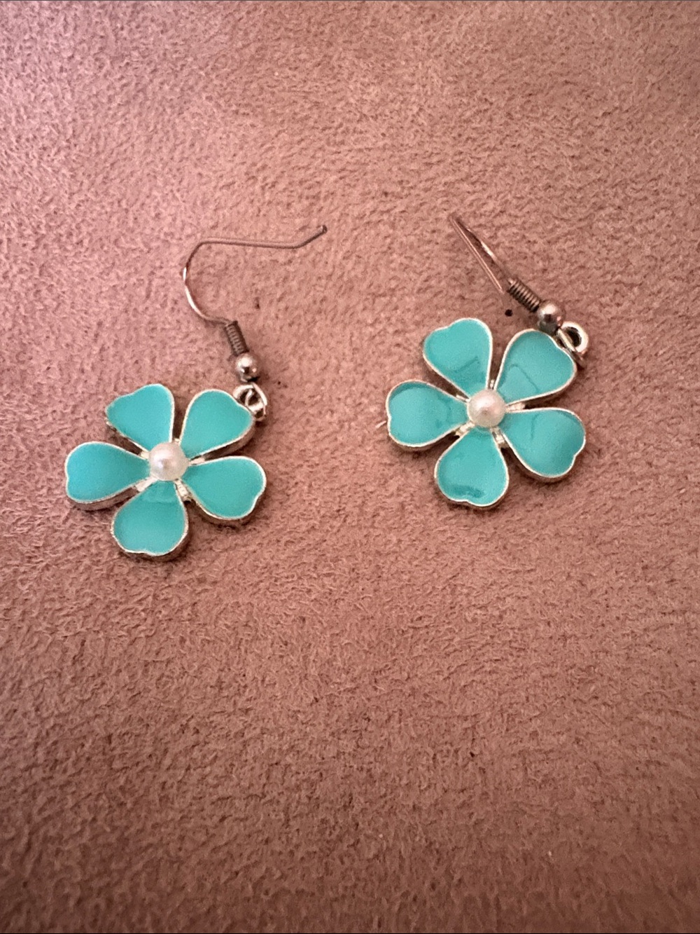 Turquoise Flower Drop Earrings with Pearl Center